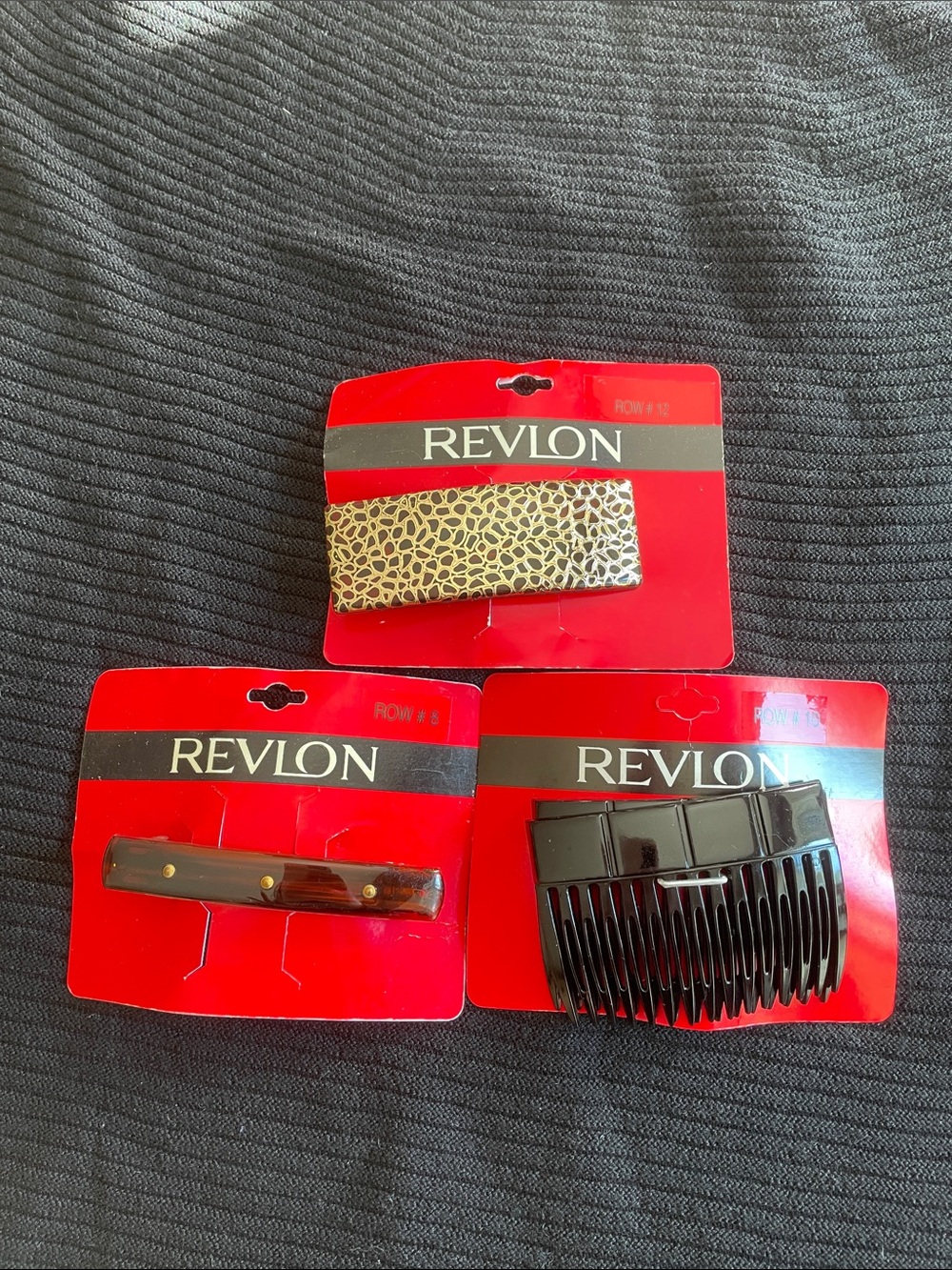 90s Vintage Revlon Dead-stock Black and Brown Hair Clip Trio